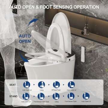 HAWKROWN Smart Toilet with Bidet Built in, Built in Tank with Powerful Flush, Auto Open/Close Lid, Foot Sensor Operation, Intelligent Induction Heat Seat, Smart Bidet Toilet with Instant Warm Water