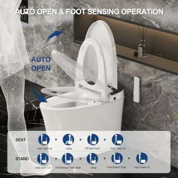 HAWKROWN Smart Toilet with Bidet Built in, Built in Tank with Powerful Flush, Auto Open/Close Lid, Foot Sensor Operation, Intelligent Induction Heat Seat, Smart Bidet Toilet with Instant Warm Water