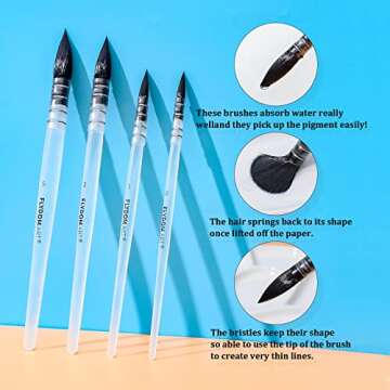 FLYDOM ART Watercolor Paint Brushes Set,Watercolor Brush, Soft Synthetic Hair, Pointed Round Mop Bru...
