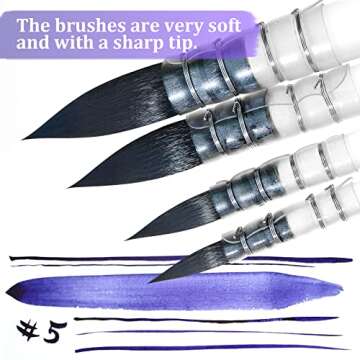 FLYDOM ART Watercolor Paint Brushes Set,Watercolor Brush, Soft Synthetic Hair, Pointed Round Mop Brush for Watercolor, Acrylic, Gouache, Aquarelle & Oil Painting, 4 Pcs Set
