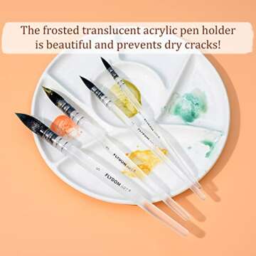 FLYDOM ART Watercolor Paint Brushes Set,Watercolor Brush, Soft Synthetic Hair, Pointed Round Mop Brush for Watercolor, Acrylic, Gouache, Aquarelle & Oil Painting, 4 Pcs Set