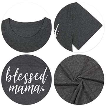 Blessed Mama Shirt Women Letter Print Mom Life T-Shirt Short Sleeve Summer Mommy Tee Tops C-gray