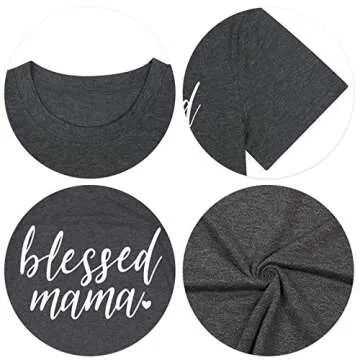 Blessed Mama Shirt Women Letter Print Mom Life T-Shirt Short Sleeve Summer Mommy Tee Tops C-gray
