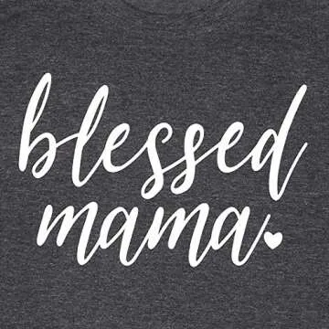 Blessed Mama Shirt Women Letter Print Mom Life T-Shirt Short Sleeve Summer Mommy Tee Tops C-gray