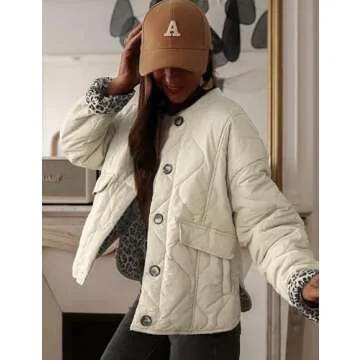 Yimoon Women's Quilted Puffer Jacket Leopard Lined