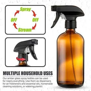 Amber Glass Spray Bottles - (4 Pack) 16 oz with Labels Refillable Container for Essential Oils, Cleaning Solutions, Cleaning Products, Hair, Plant Mister, Daily Shower, Gardening or Aromatherapy