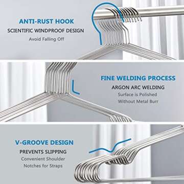 Fayleeko Stainless Steel Wire Coat Hangers - Heavy Duty, Ultra Thin, Space Saving (10 pack, 17.7 Inch)