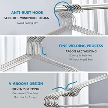 Fayleeko Stainless Steel Wire Coat Hangers - Heavy Duty, Ultra Thin, Space Saving (10 pack, 17.7 Inch)