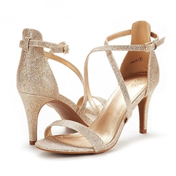 DREAM PAIRS Dolce Gold Glitter Heeled Sandals for Women