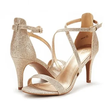 DREAM PAIRS Dolce Gold Glitter Heeled Sandals for Women
