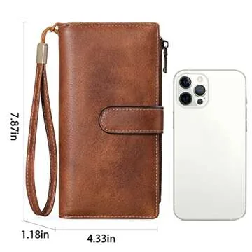 GOIACII Womens Wallets Large Capacity Credit Card Holder Rfid Wallet Women Double Zipper Pocket Leather Bifold Ladies Wristlet Clutch Wallet