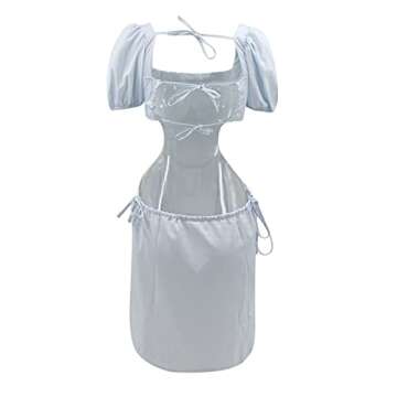 MAYW Vintage Puff Sleeve Dress - Cute Backless Mini Dress