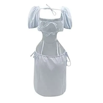 MAYW Vintage Puff Sleeve Dress - Cute Backless Mini Dress