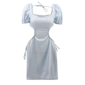 MAYW Vintage Puff Sleeve Dress - Cute Backless Mini Dress