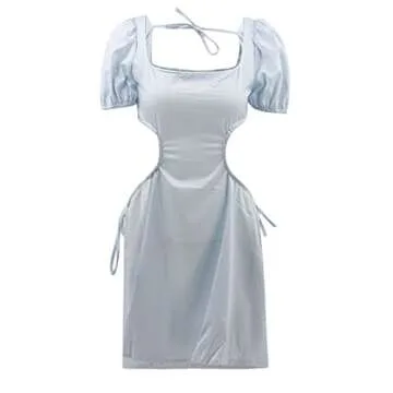 MAYW Vintage Puff Sleeve Dress - Cute Backless Mini Dress