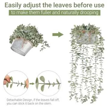 Mkono Fake Hanging Plants in Farmhouse Galvanized Pots Rustic Faux Potted Eucalyptus Greenery Indoor Artificial Plants for Book Shelf Mantel Living Room Bathroom Bedroom Home Office Decor