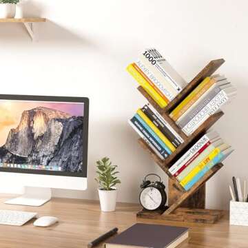 Hoctieon 4 Tier Tree Bookshelf - Rustic Storage Solution for Home