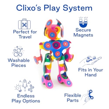 Clixo Rainbow 42 Piece Pack - Flexible, Durable, Imagination-Boosting Magnetic Building Toy- Modern, Modular Designs for Hours of STEM Play. A Multi-Sensory Magnet Toy, Travel Friendly. Ages 4-99