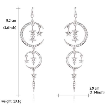 Exaggerated Luxury Sun Moon Stars Drop Earrings Rhinestone Punk Earrings for Women Jewelry Golden Boho Vintage Earrings (Crystal)