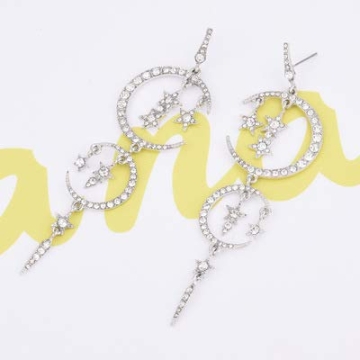 Exaggerated Luxury Sun Moon Stars Drop Earrings Rhinestone Punk Earrings for Women Jewelry Golden Boho Vintage Earrings (Crystal)