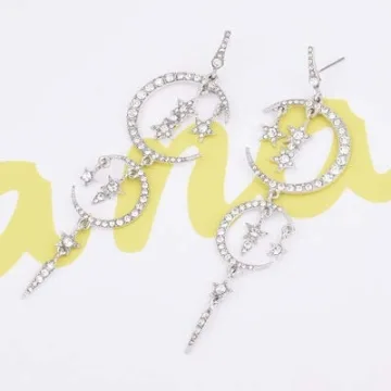 Exaggerated Luxury Sun Moon Stars Drop Earrings Rhinestone Punk Earrings for Women Jewelry Golden Boho Vintage Earrings (Crystal)