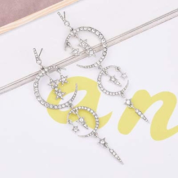 Exaggerated Luxury Sun Moon Stars Drop Earrings Rhinestone Punk Earrings for Women Jewelry Golden Boho Vintage Earrings (Crystal)