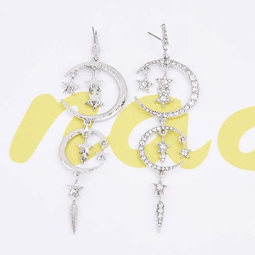 Exaggerated Luxury Sun Moon Stars Drop Earrings Rhinestone Punk Earrings for Women Jewelry Golden Boho Vintage Earrings (Crystal)