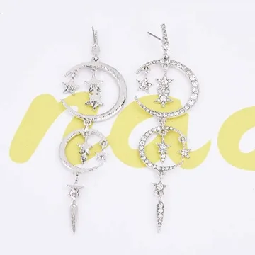 Exaggerated Luxury Sun Moon Stars Drop Earrings Rhinestone Punk Earrings for Women Jewelry Golden Boho Vintage Earrings (Crystal)