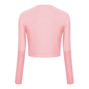 Urban CoCo Women's Long Sleeve Button Up Cropped Cardigan Sweaters for Women Crew Neck Short Bolero Shrug for Dresses Pink