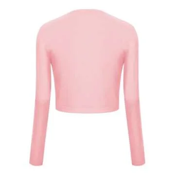 Urban CoCo Women's Long Sleeve Button Up Cropped Cardigan Sweaters for Women Crew Neck Short Bolero Shrug for Dresses Pink