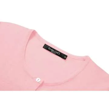 Urban CoCo Women's Long Sleeve Button Up Cropped Cardigan Sweaters for Women Crew Neck Short Bolero Shrug for Dresses Pink