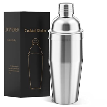 LUCKYGOOBO Cocktail Shaker - 24 oz Durable Stainless Steel