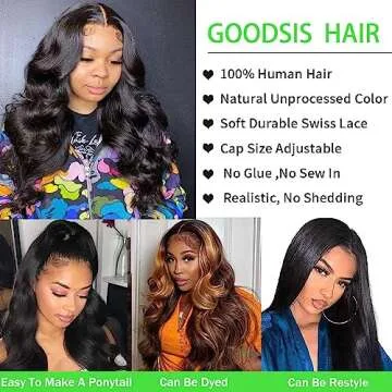 Goodsis 28 Inch Body Wave Lace Front Wigs Human Hair 180% Density 13x4 Lace Frontal Wigs Human Hair HD Lace Glueless Wigs for Black Women Human Hair Pre Plucked Natural Color