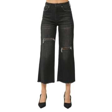 SALT TREE Risen Jeans -High Rise Frayed Ankle Wide Jeans - RDP5511 Darkblue