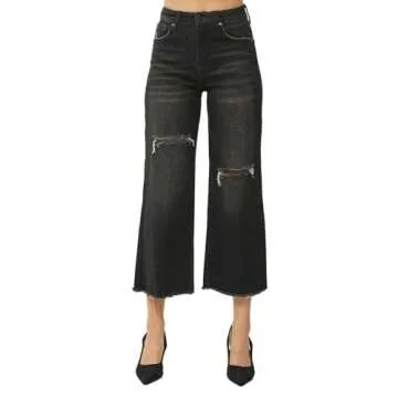 SALT TREE Risen Jeans -High Rise Frayed Ankle Wide Jeans - RDP5511 Darkblue