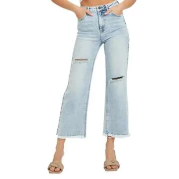 SALT TREE Risen Jeans -High Rise Frayed Ankle Wide Jeans - RDP5511 Darkblue