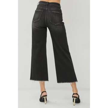 SALT TREE Risen Jeans -High Rise Frayed Ankle Wide Jeans - RDP5511 Darkblue