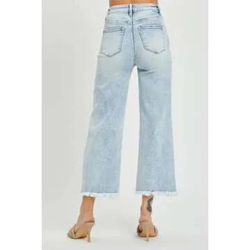 SALT TREE Risen Jeans -High Rise Frayed Ankle Wide Jeans - RDP5511 Darkblue