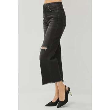 SALT TREE Risen Jeans -High Rise Frayed Ankle Wide Jeans - RDP5511 Darkblue