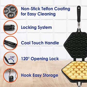 Bubble Waffle Maker Pan by StarBlue with FREE Recipe ebook and Tongs - Make Crispy Hong Kong Style E...