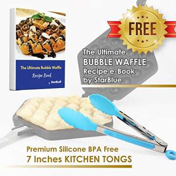 Bubble Waffle Maker Pan by StarBlue with FREE Recipe ebook and Tongs - Make Crispy Hong Kong Style Egg Waffle in 5 Minutes