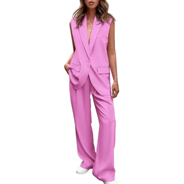 PRETTYGARDEN Women's 2 Piece Pant Suit Dressy Button Up Vest Blazer and Long Pants Set Business Casu...