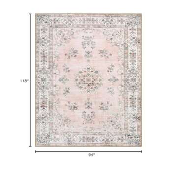 Lahome Washable Living Room Rug 8x10 Area Rugs for Bedroom Girls, Soft Pink Floral Carpet for Nurser...