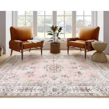 Lahome Washable Living Room Rug 8x10 Area Rugs for Bedroom Girls, Soft Pink Floral Carpet for Nursery Room Non Slip, Boho Large Mats for Indoor Floor Home Office Decor