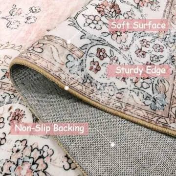 Lahome Washable Living Room Rug 8x10 Area Rugs for Bedroom Girls, Soft Pink Floral Carpet for Nursery Room Non Slip, Boho Large Mats for Indoor Floor Home Office Decor