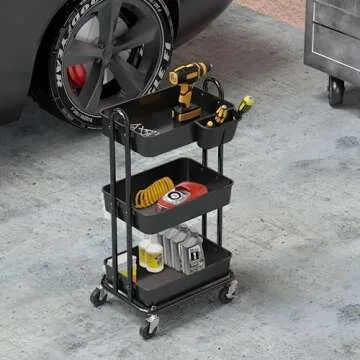 Versatile Rolling Utility Cart with Hanging Bucket