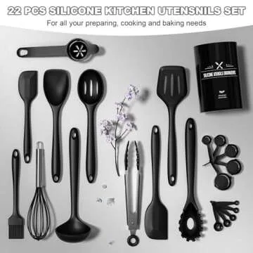 Silicone Kitchen Utensils Set, Umite Chef 22Pcs Cooking Utensils Spatula Set, Heat Resistant Non-Stick Silicone, Dishwasher Safe Cooking Gadgets Tools Set(Black)