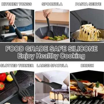 Silicone Kitchen Utensils Set, Umite Chef 22Pcs Cooking Utensils Spatula Set, Heat Resistant Non-Stick Silicone, Dishwasher Safe Cooking Gadgets Tools Set(Black)