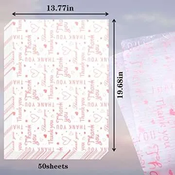 Hi Sasara 50 Sheets Thank You Tissue Paper Bulk,Thank You Tissue Paper for Small Business,Tissue Paper for Packaging,Gift Bags,Thank You Packaging Tissue Paper,14 x 20 Inch (Pink)