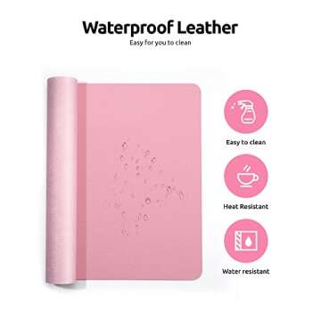 YSAGi Leather Desk Pad Protector, Office Desk Mat, Large Mouse Pad, Non-Slip PU Leather Desk Blotter, Laptop Desk Pad, Waterproof Desk Writing Pad for Office and Home (Pink, 23.6" x 13.8")